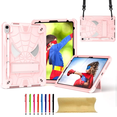 TECH CIRCLE for iPad 11-inch A16 (2025), iPad 10.9" (10th Gen) 2022 Release Shockproof Case with Kickstand/Pencil Holder Loop/Shoulder Strap/Stylus, Cute Cool Spider Protective Rugged Cover, Rosegold