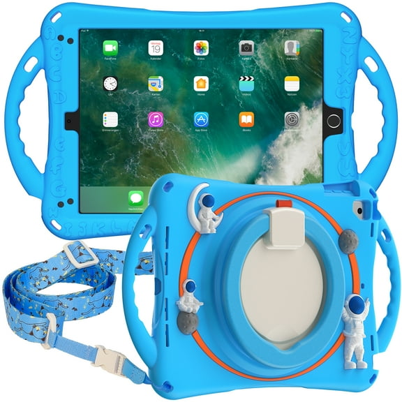 TECH CIRCLE iPad 6th 5th Generation Case,360°Rotating Stand Multi Functional Handle Ring Heavy Duty Shockproof Rugged Full Body Protective Kids Case for  Apple iPad Air 1/Air 2/iPad Pro 9.7, Blue