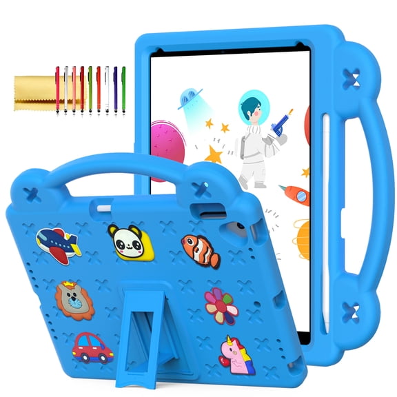 TECH CIRCLE for iPad 9th/8th/7th Gen 10.2" Kids Case,Cartoon Panda Shockproof Rugged Lightweight Convertible Handles Stand Kid Friendly Case with Pencil Holder for iPad 10.2 2021/2020/2019,Skyblue
