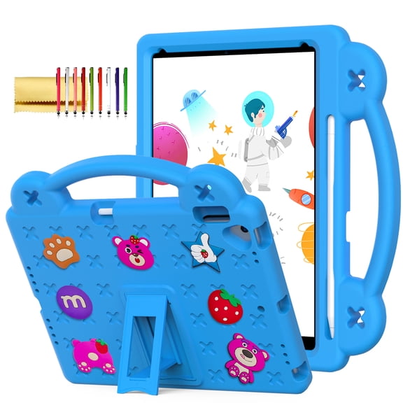 TECH CIRCLE for iPad 9th/8th/7th Gen 10.2" Kids Case,Cartoon Panda Shockproof Rugged Lightweight Convertible Handles Stand Kid Friendly Case with Pencil Holder for iPad 10.2 2021/2020/2019,Skyblue