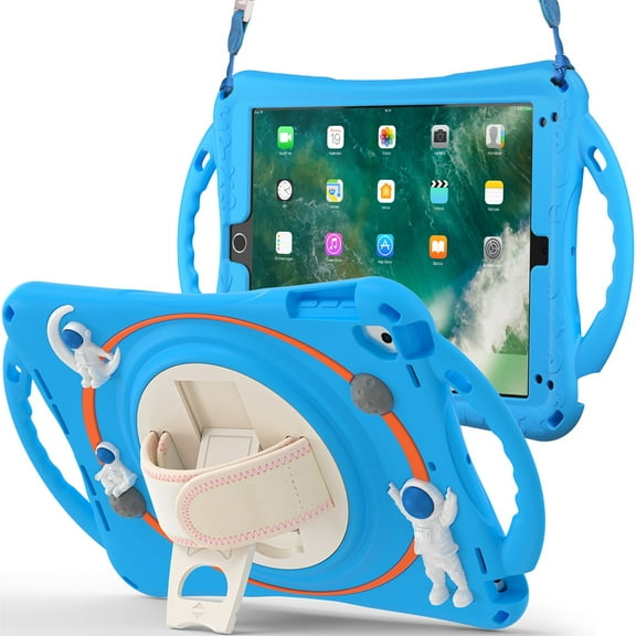 TECH CIRCLE iPad 9th/ 8th/ 7th Generation Case 10.2 inch, 360 Rotating Handle Stand Case with Pencil Holder Hand Shoulder Strap Shockproof Kids Case,Also fit iPad Air 3 / Pro 10.5 Inch, Blue