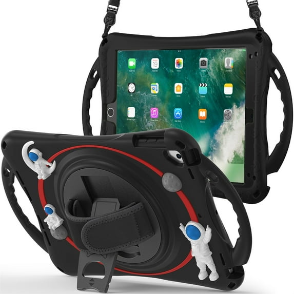 TECH CIRCLE iPad 9th/ 8th/ 7th Generation Case 10.2 inch, 360 Rotating Handle Stand Case with Pencil Holder Hand Shoulder Strap Shockproof Kids Case,Also fit iPad Air 3 / Pro 10.5 Inch, Black