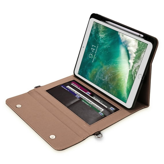 TECH CIRCLE iPad 9th/ 8th/ 7th Generation Case 10.2 inch,Premium PU Leather Folio Stand Cover with Pencil Holder Zipper Pocket Bag Shoulder Hand Strap Protective Business iPad 10.2 inch Case, Coffee