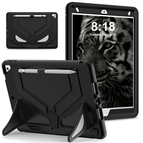 TECH CIRCLE iPad 9th 8th 7th Generation Kids Case 2021 2020 2019,iPad 10.2" Case with Pencil Holder,Shockproof Portable Handle Stand Protective Kids Case for iPad 9th 8th 7th Gen 2021 2020 2019, Black