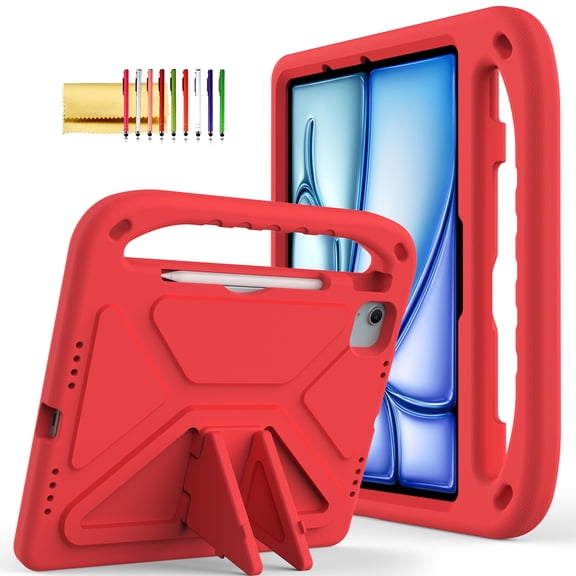 TECH CIRCLE for iPad Air 13 Inch/iPad Pro 13" 2024 M4 Kids Case,iPad Pro 12.9 Case 6th/5th/4th/3rd Gen,Shockproof Protective Handle Stand Pencil Holder EVA Case for iPad Air 13"/Pro 13"/Pro 12.9",Red