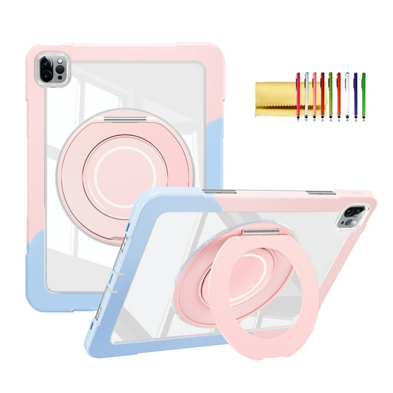 TECH CIRCLE for iPad Air 5th 4th Gen Case 2022 2020 10.9 inch & iPad Pro 11 Case 4th/3rd/2nd/1st Gen,Rotating Foldable Handle Stand Full-Body Shockproof Rugged Protection Kids Girls Cover,Pink Blue