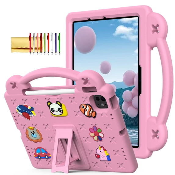 TECH CIRCLE for iPad Air 6th Gen 11 Inch Case 2024,iPad Pro 11 Inch Case 2024 5th Gen(M4),Cartoon Panda Shockproof Rugged Lightweight Convertible Stand Kids Friendly Tablet Case with Handles,Pink