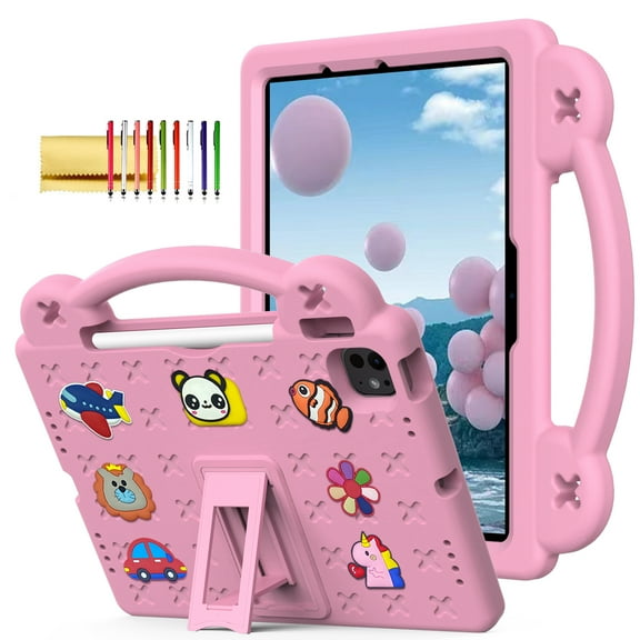 TECH CIRCLE for iPad Air 6th Gen 11 Inch Case 2024,iPad Pro 11 Inch Case 2024 5th Gen(M4),Cartoon Panda Shockproof Rugged Lightweight Convertible Stand Kids Friendly Tablet Case with Handles,Pink