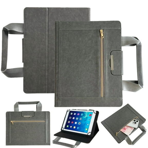 TECH CIRCLE for iPad/Android 15/14/13/12/11 Tablet 9.6 9.7 10 10.1 10.2 10.36 10.4 10.5 Inch Universal Protector Case with Zipper Pocket/Handle/Card Slots, PU Leather Folio Fold Stand Cover, Gray