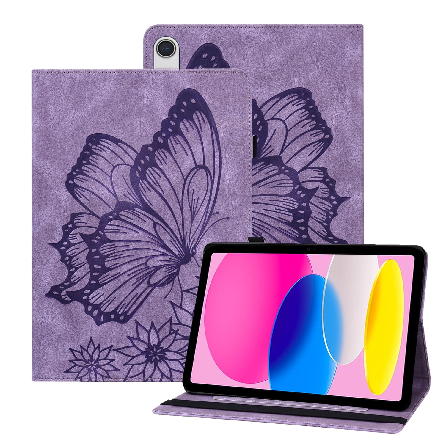 TECH CIRCLE iPad Case for iPad 10th Generation 2022, Slim Folio Stand Butterfly Embossed PU Leather Magnetic Wallet Cover with Pencil Holder & Elastic Strap for iPad 10th Generation 10.9" 2022,Purple