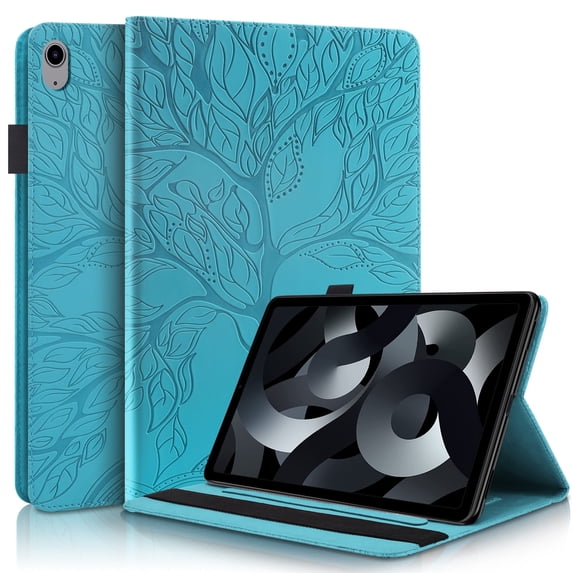 TECH CIRCLE iPad Case for iPad 10th Generation 2022, Slim Folio Stand Tree Embossed Premium Leather Magnetic Cover with Pencil Holder & Elastic Strap for iPad 10th Generation 10.9" 2022,Blue