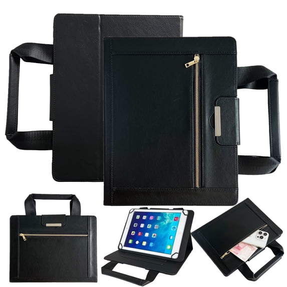 TECH CIRCLE for iPad/Kindle/Android 15/14/13/12/11 Tablet 6.8/6.9/7.0/7.5/7.9/8.0/8.3/8.4 Inch Universal Protector Case with Zipper Pocket/Handle/Card Slots, PU Leather Folio Fold Stand Cover, Black