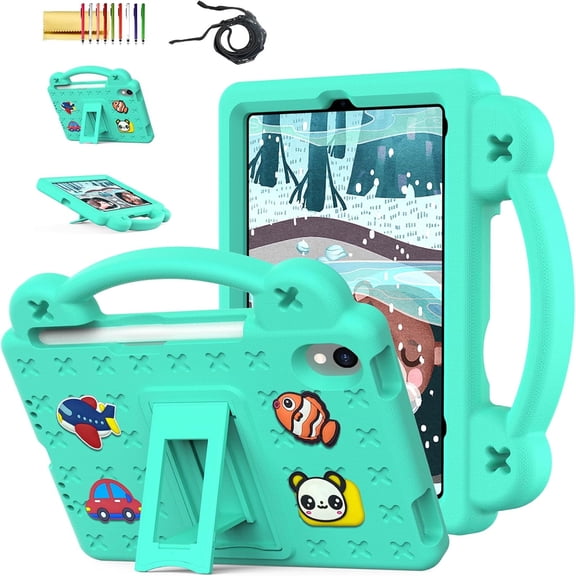 TECH CIRCLE for iPad Mini 17 Pro, Mini 6 (6th Gen) 8.3" Cute 3D Cartoon Shockproof Case with Kickstand/Handle/Shoulder Strap, EVA Foam Protective Lightweight Kid-friendly Tablet Cover, Mintgreen