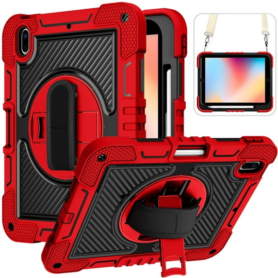 TECH CIRCLE iPad Mini 5/4/3/2/1 Case 7.9 Inch - Shockproof Rugged Cover with Rotating Kickstand & Adjustable Hand/Shoulder Strap, Red
