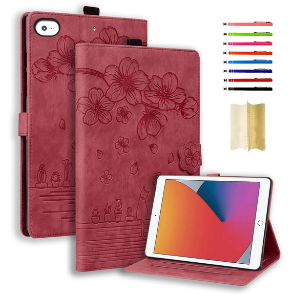 TECH CIRCLE iPad Mini 5 Case Mini 4 Mini 3 2 Cover, Smart Wake Sleep Flip Stand Case Soft PU Leather Card Slot Protective Wallet Case with Pen Holder for Apple iPad Mini 1 2 3 4 5 7.9 inch, Winered