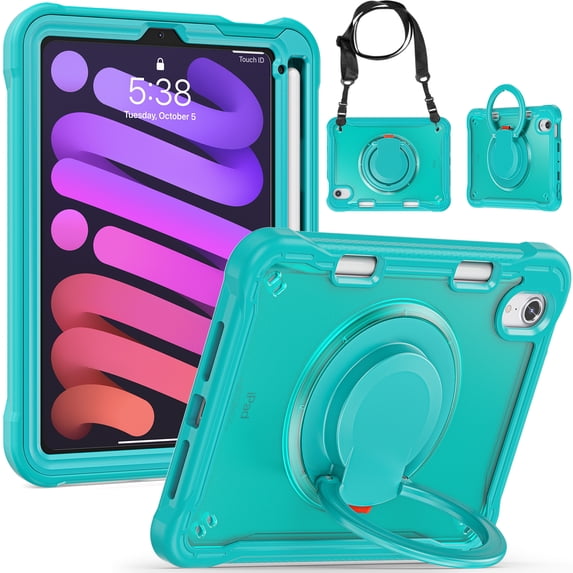 TECH CIRCLE for iPad Mini (A17 Pro) Case 2024, iPad Mini 6th Generation Case 8.3" 2021 Release, Shockproof Case with Kickstand / Handle / Pencil Holder / Shoulder Strap, Durable Portable Cover, Blue