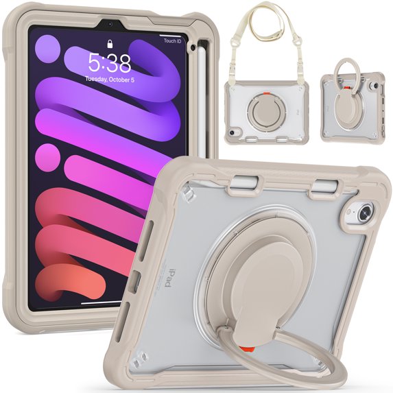 TECH CIRCLE for iPad Mini (A17 Pro) Case 2024, iPad Mini 6th Generation Case 8.3" 2021 Release, Shockproof Case with Kickstand / Handle / Pencil Holder / Shoulder Strap, Durable Portable Cover, Khaki