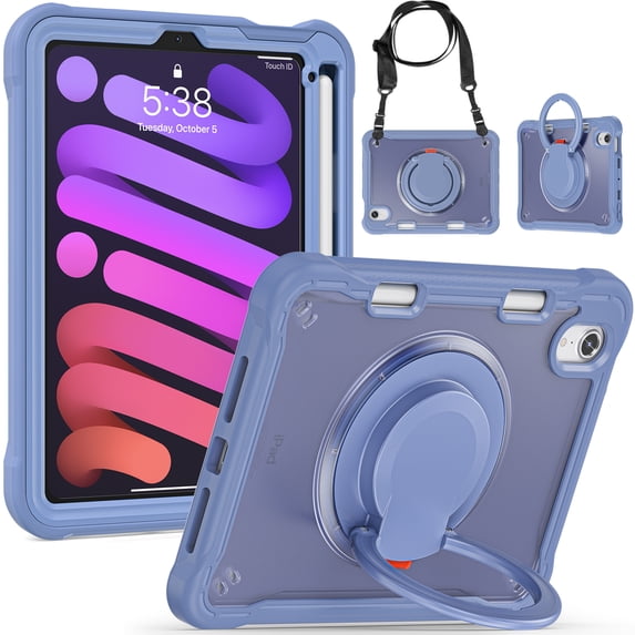 TECH CIRCLE for iPad Mini (A17 Pro) Case 2024, iPad Mini 6th Generation Case 8.3" 2021 Release, Shockproof Case with Kickstand / Handle / Pencil Holder / Shoulder Strap, Durable Portable Cover, Purple