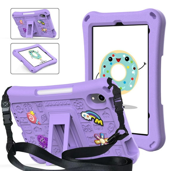 TECH CIRCLE for iPad Mini A17 Pro Case 2024 Release, iPad Mini Case 6th Generation (2021 Release) 8.3", Cute Cartoon Kids Case with Shoulder Strap & Kickstand, Protective Durable Cover, Lightpurple