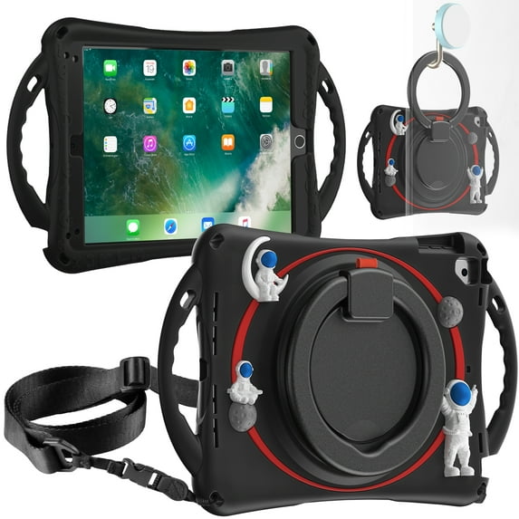 TECH CIRCLE iPad Pro 11 4th/3rd/2nd/1st Generation Case,360°Rotating Stand Multi Functional Handle Ring Heavy Duty Shockproof Rugged Protective Case with Shoulder Strap Case for iPad Air 5th/4th,Black