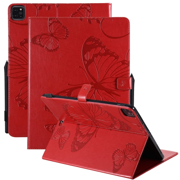 TECH CIRCLE for iPad Pro 11 Inch 4th/3rd/2nd/1st Generation Case,iPad Air 11-inch/5th/4th Generation Case,Embossed Butterfly Auto Sleep/Wake PU Leather Smart Stand Girls Cute Folio Pocket Cover,Red