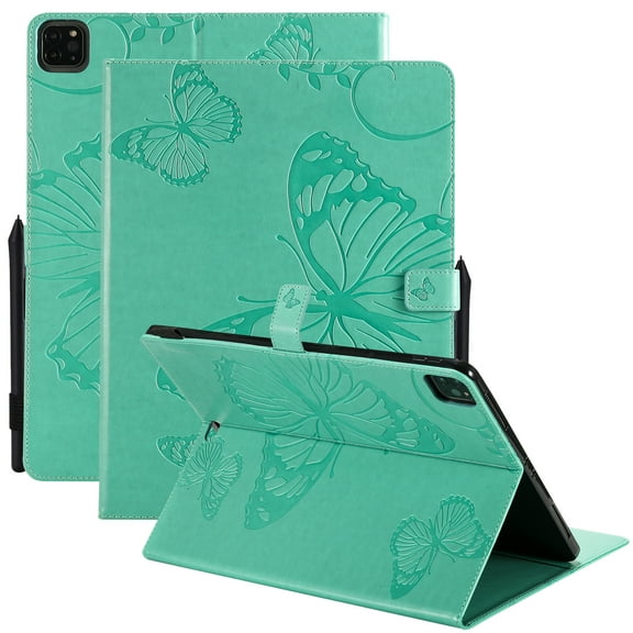 TECH CIRCLE for iPad Pro 11 Inch 4th/3rd/2nd/1st Generation Case,iPad Air 11-inch/5th/4th Generation Case,Embossed Butterfly Auto Sleep/Wake PU Leather Smart Stand Girls Cute Folio Pocket Cover,Green
