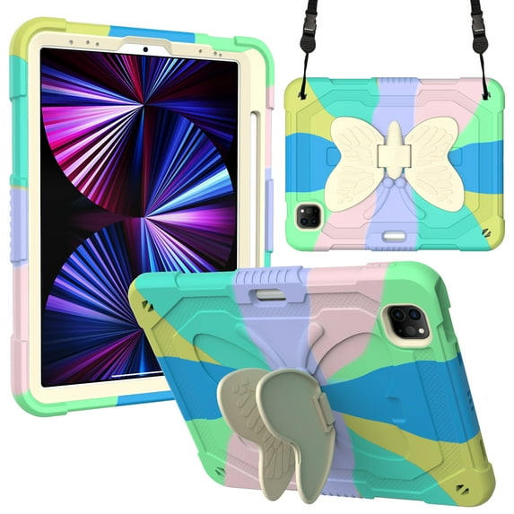 TECH CIRCLE iPad Pro 11 inch Case,iPad Air 5th/4th Generation Case,Heavy Duty Shockproof Protective Case with Kickstand Butterfly Wing Pencil Holder for iPad Pro 11" 4th/3rd/2nd/1st Gen,Colorful Green