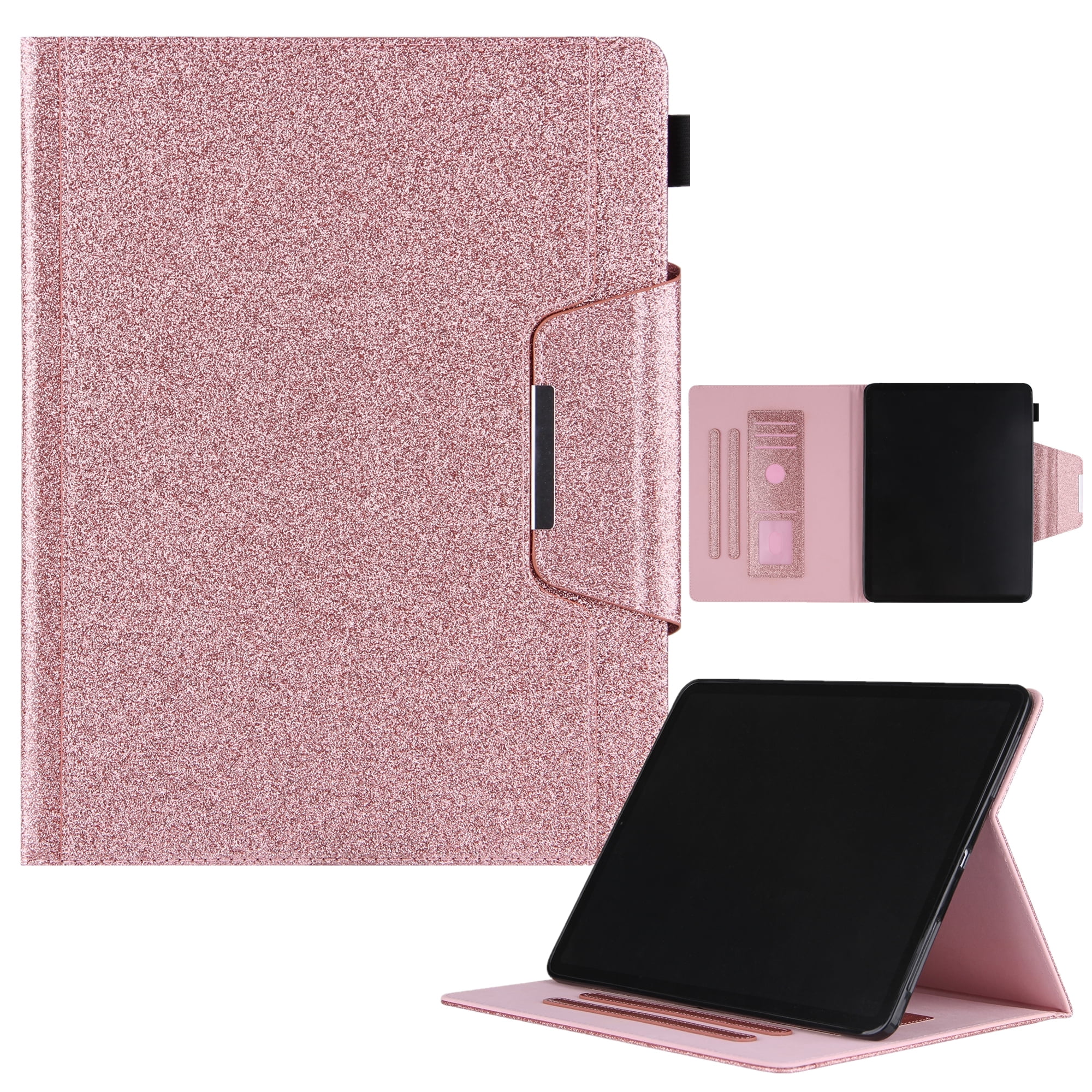 TECH CIRCLE for iPad Pro 13-Inch M4 Case 2024, PU Leather Folio Case with Auto Sleep Wake & Stand Function, Built-in Pencil Loop & Card Slots & Pocket, Protective Glitter Shimmer Cute Cover, Rosegold