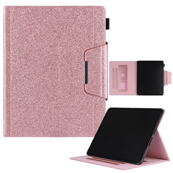 TECH CIRCLE for iPad Pro 13-Inch M4 Case 2024, PU Leather Folio Case with Auto Sleep Wake & Stand Function, Built-in Pencil Loop & Card Slots & Pocket, Protective Glitter Shimmer Cute Cover, Rosegold
