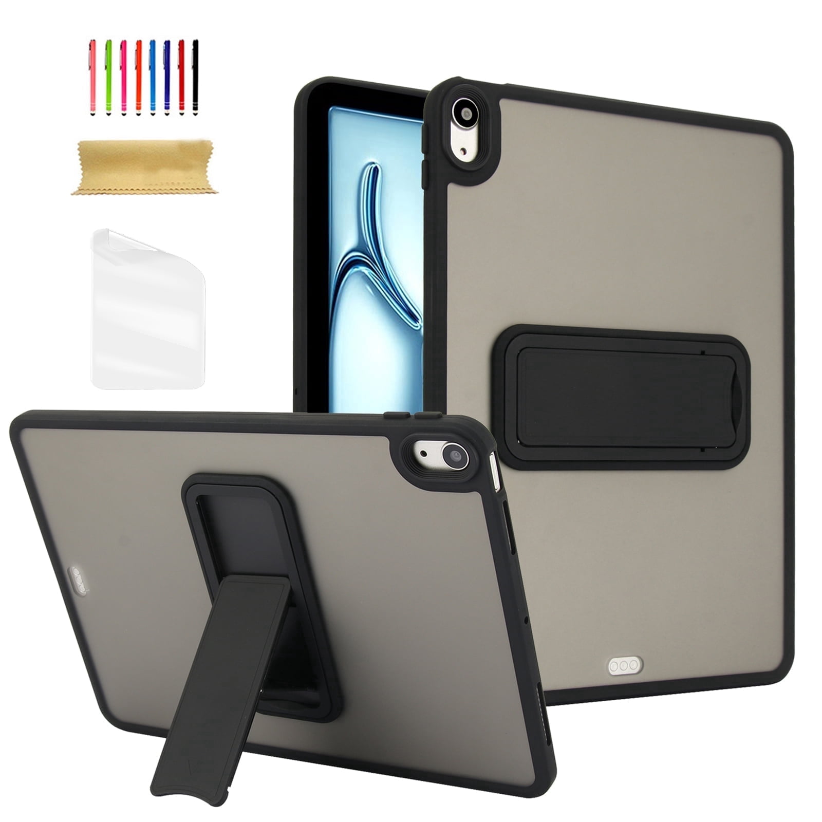 TECH CIRCLE For Apple iPad Pro 13-Inch (M4/M5) 2024/2025 Release Slim Clear Back Cover Case with Kickstand, Screen Protector Film, Lightweight Protective Scratch Resistant Thin Case, 03 Black