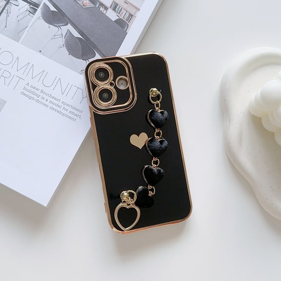 TECH CIRCLE for iPhone 11 Case,Luxury Cute Love Heart Plating Wrist Strap Chain Bracelet Shockproof Protective Soft Bumper Women Girls Case for Apple iPhone 11,Black