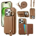thumbnail image 1 of TECH CIRCLE for iPhone 11 Pro Max Wallet Case with Card Holder, Lanyard Wrist Strap Loop Holder Kickstand RFID Blocking Finger Grip Ring PU Leather Shockproof Cover for iPhone 11 Pro Max 6.5",Brown, 1 of 7