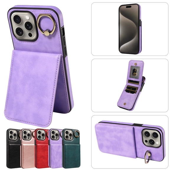 TECH CIRCLE For iPhone 11 Pro Max Wallet Case with Card Holder, Thin Slim PU Leather Finger Ring Kickstand Shockproof Protective Magnetic Women Men Phone Cover for Apple iPhone 11 Pro Max 6.5",Purple