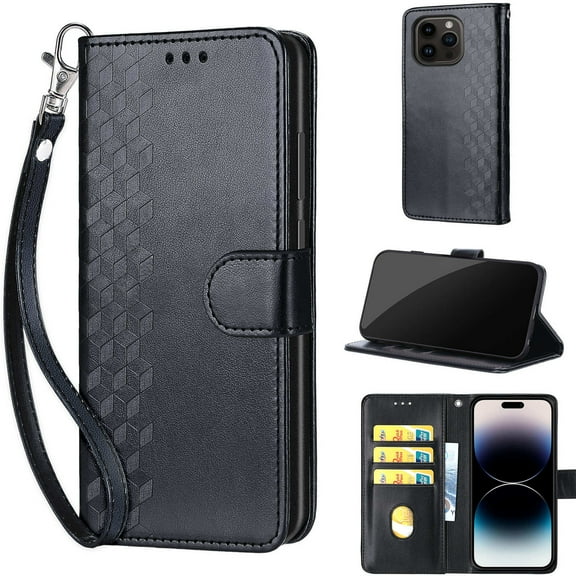 TECH CIRCLE For iPhone 11 Pro Max Wallet Case,Folio Flip Kickstand Shockproof Protective PU Leather Cover with Card Slot Cash Pocket Carrying Wrist Strap for Apple iPhone 11 Pro Max 6.5" 2019,Black