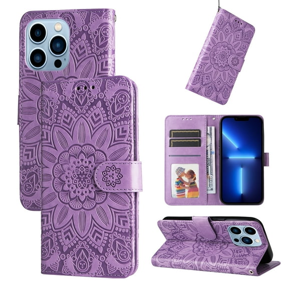 TECH CIRCLE iPhone 11 Pro case,Embossed PU Premium Leather Wallet Card Cash Slots Magnetic Flip Kickstand Shockproof Cover for iPhone 11 Pro 5.8 inch,Purple