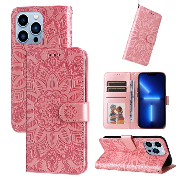 TECH CIRCLE iPhone 11 Pro case,Embossed PU Premium Leather Wallet Card Cash Slots Magnetic Flip Kickstand Shockproof Cover for iPhone 11 Pro 5.8 inch,Rosegold