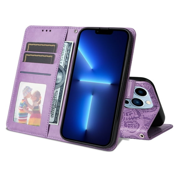 TECH CIRCLE iPhone 11 Pro max case,Embossed PU Premium Leather Wallet Card Cash Slots Magnetic Flip Kickstand Shockproof Cover for iPhone 11 Pro max 6.5 inch,Purple