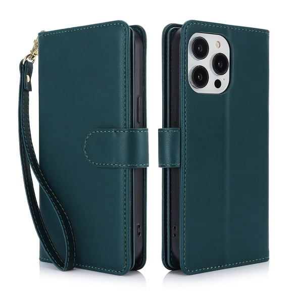 TECH CIRCLE For iPhone 11 Wallet Case with Card Holder,PU Leather Flip Folio Shell Magnetic Closure Wrist Strap Kickstand Shockproof Protective Cover for Apple iPhone 11 6.1" 2019,Green