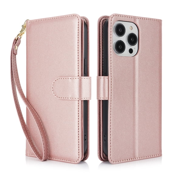 TECH CIRCLE For iPhone 11 Wallet Case with Card Holder,PU Leather Flip Folio Shell Magnetic Closure Wrist Strap Kickstand Shockproof Protective Cover for Apple iPhone 11 6.1" 2019,Rosegold