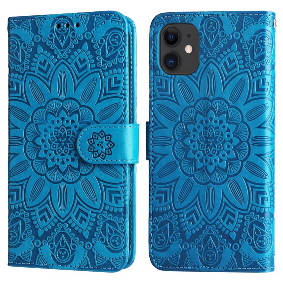 TECH CIRCLE iPhone 11 case, Embossed PU Premium Leather Wallet Card Cash Slots Magnetic Flip Kickstand Shockproof Cover for iPhone 11 6.1 inch,Blue