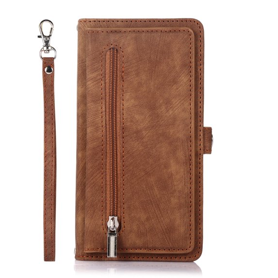 TECH CIRCLE iPhone 11 case,Flip Retro Shockproof Magnetic Zipper PU Leather Wallet Stand Case Cover for iPhone 11 Pro 5.8 inch,Brown