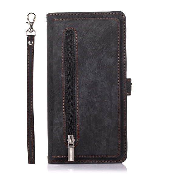 TECH CIRCLE iPhone 11 case,Retro PU Leather Flip Shockproof Magnetic Zipper Wallet Stand Case Cover for iPhone 11 6.1 inchBlack
