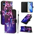 thumbnail image 1 of TECH CIRCLE for iPhone 12 Mini Case 5.4-Inch (2020 Release), Cute Cartoon Flip Wallet Phone Case with Lanyard, Built-in Card Slots & Stand Function, Portable Lightweight Slim Cover, Purple Butterfly, 1 of 3
