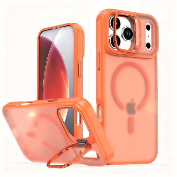 TECH CIRCLE For iPhone 12 Pro/12 (6.1") Magnetic Matte Translucent Case with Kickstand, Compatible with MagSafe Charging, Anti-Scratch, Shock-Absorbent, Protective, Lightweight, Slim, Orange