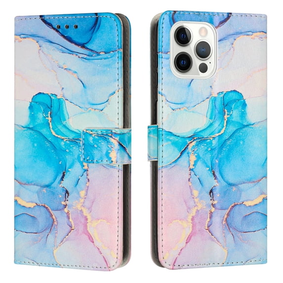 TECH CIRCLE For iPhone 12 Pro Max 6.7 inch Flip Wallet Stand Case,Stylish Painted Marble PU Leather and Soft TPU Shockproof Cover with Detachable Wrist Strap.For iPhone 12 Pro Max,Green