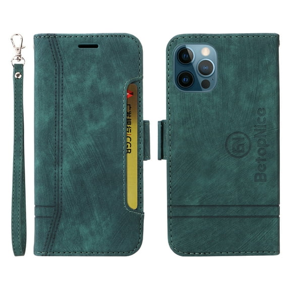 TECH CIRCLE for iPhone 12 Pro Max 6.7 inch Wallet Card Case,Luxury Full Body Protection Shockproof PU Leather Soft TPU Magnetic Flip Holder Cover with Wrist Strap.For iPhone 12 Pro Max,Green