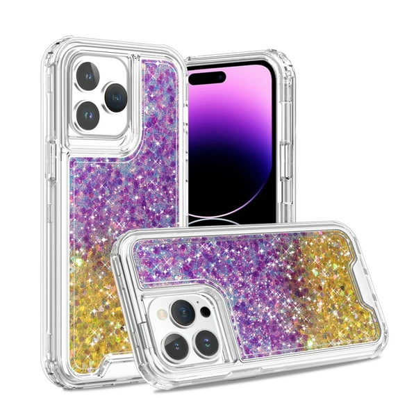 TECH CIRCLE for iPhone 12 Pro Max Case, Heavy Duty Full-Body Protective Cases Glitter Bling Sparkle Hard Shell Hybrid Shockproof Drop Proof Anti-Scratch Military Rubber Bumper Cover,Purple/Gold