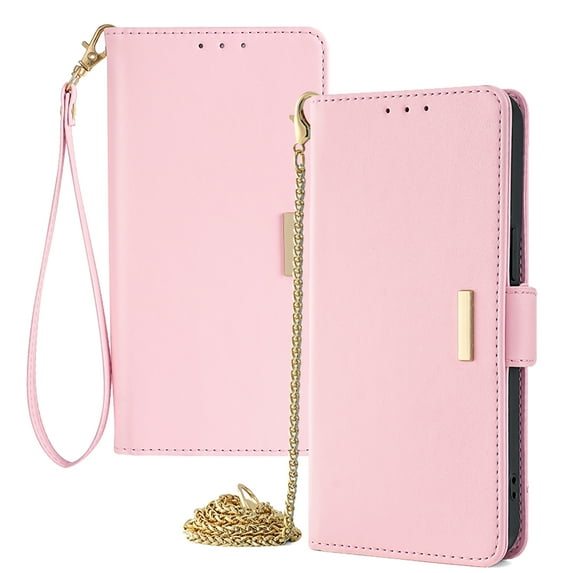 TECH CIRCLE For iPhone 12 Pro /iPhone 12 Wallet Case for Women, PU Leather RFID Blocking Card Holder Shockproof Protective Magnetic Stand Case with Detachable Crossbody Strap Wrist Chain,Pink