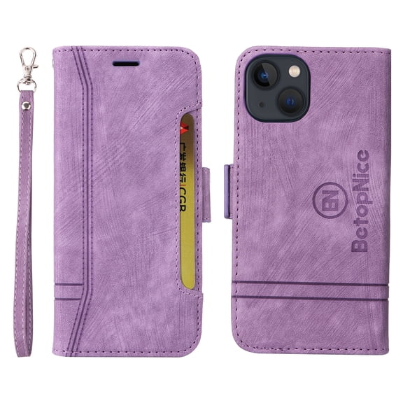 TECH CIRCLE for iPhone 13 6.1 inch Case,Luxury Full Body Protection PU Leather Soft TPU Magnetic Flip Holder Wallet Card Slots Shockproof Cover with Wrist Strap.For iPhone 13,Purple