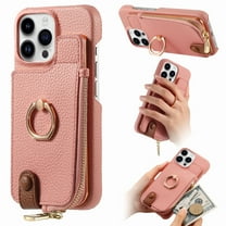 TECH CIRCLE For iPhone 13 Case with Card Holder,Slim Stand PU Leather Zipper Wallet Case with Rotation Ring Holder Shockproof Protective Case for Apple iPhone 13 6.1" 2021,Pink